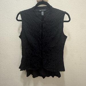 INC International Concepts Y2K Black All over Lace Vest Hook+Eye Close Fairy XL